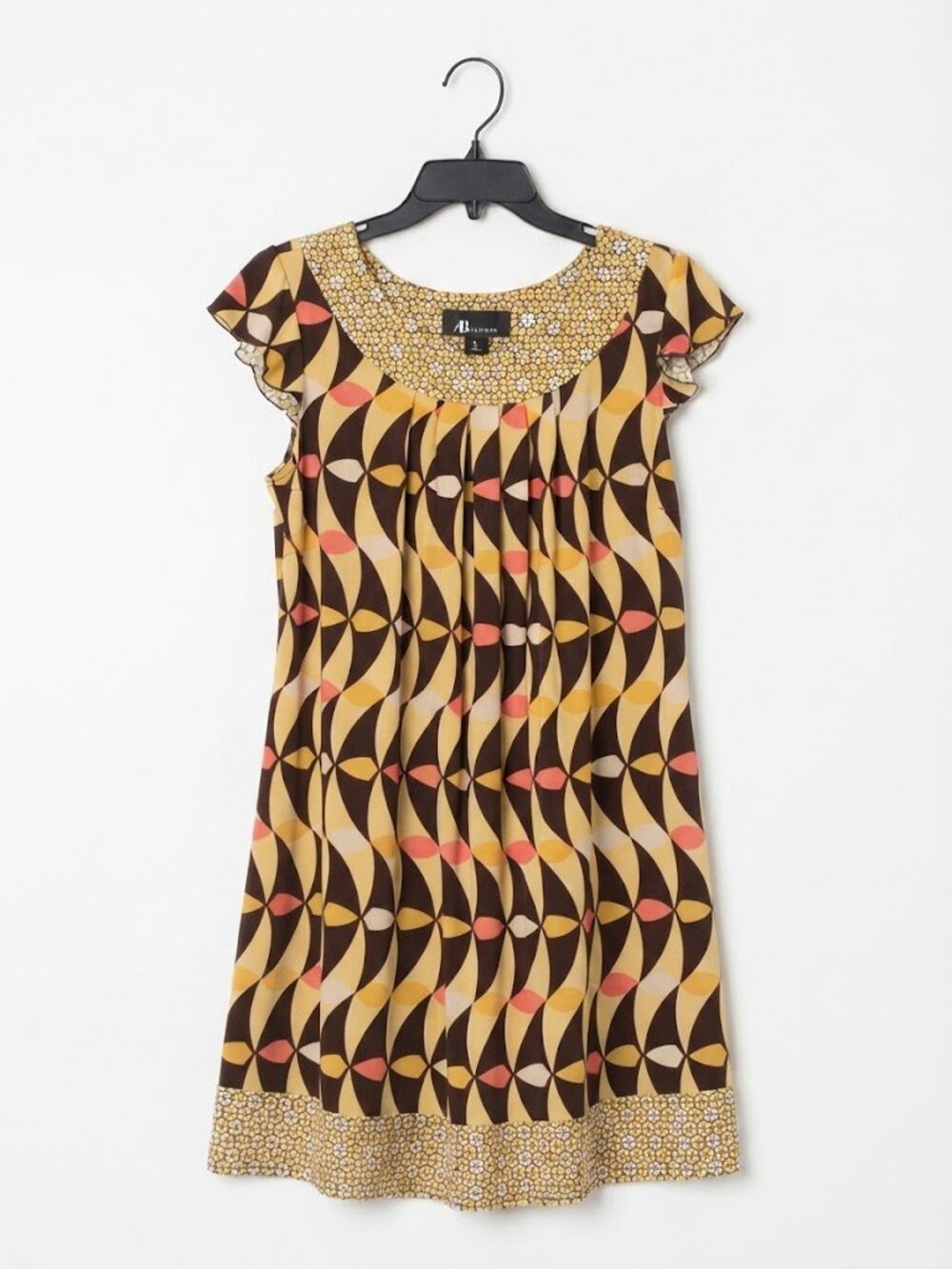 AB Studio Retro Geometric Print Pleated Mini Dress Size Small